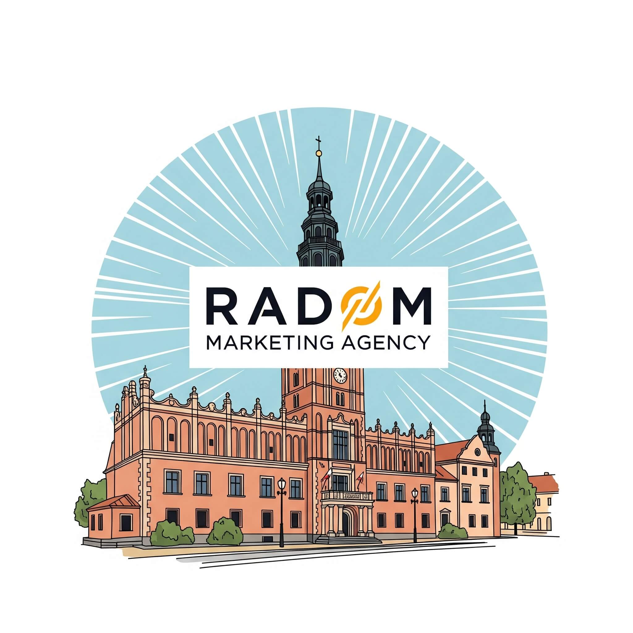 agencja marketingowa w Radomiu plakat ukazujący charakterystyczny dla Radomia budynek